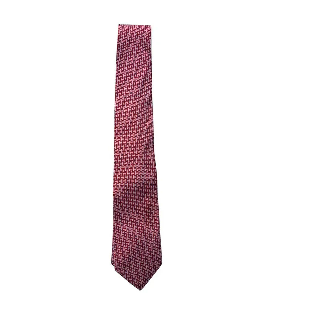 Hermès Paris Red Geometric Micro Print 100% Silk Necktie